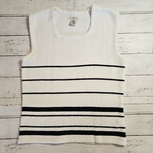 Yarnworks White‎ Snd Black Striped Knit Shell Size Petite Medium